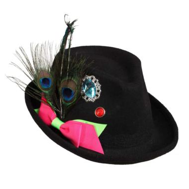 Cappello Bavarese Tirolese Feltro Nero Con Decorazioni E Piume |Orlob