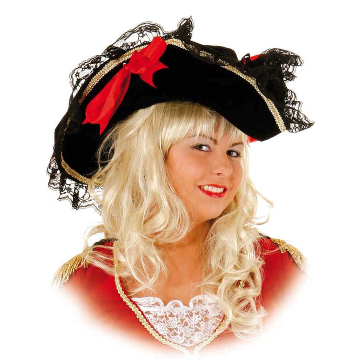Cappello Pirata Tricorno Nero Con Fiocchi Rossi |Orlob