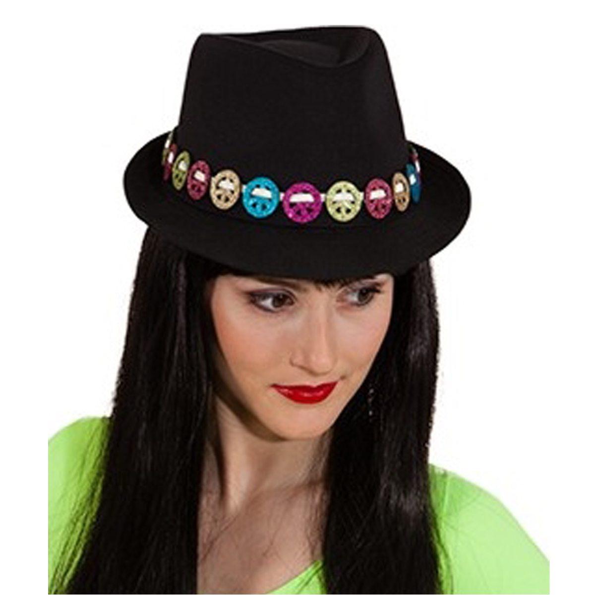 Cappello Borsalino Nero Con Simboli Pace |Orlob