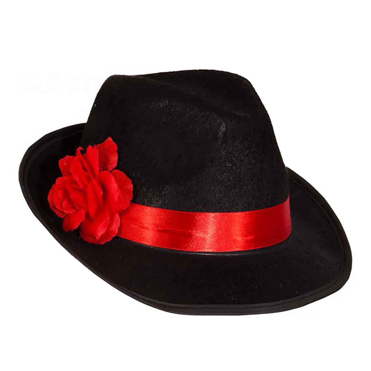 Cappello Gangster Nero Con Fiocco Rosso |Orlob