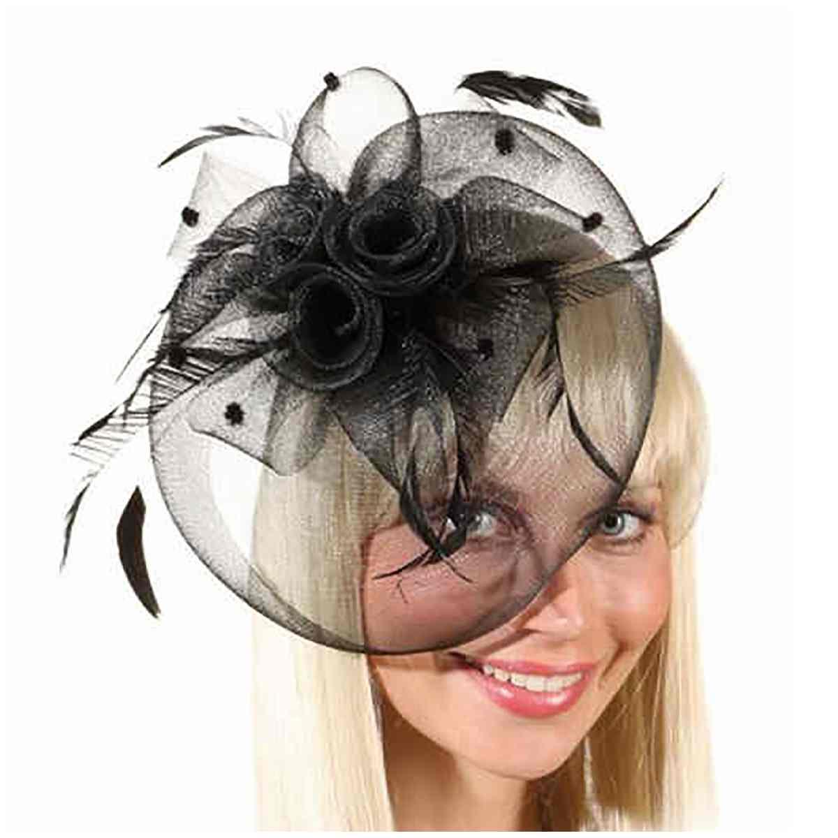 Cappello Mini Nero Con Piume |Orlob