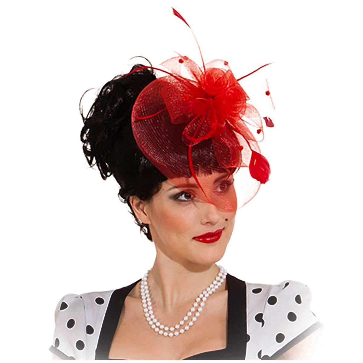 Cappello Mini Rosso Con Piume |Orlob