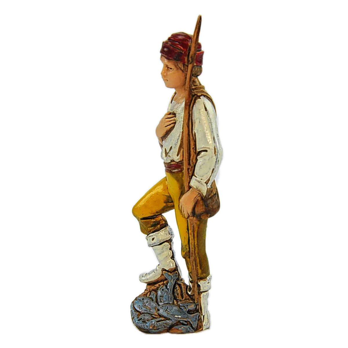 Statua cm.8 Pescatore con Canna e Cesta | Moranduzzo