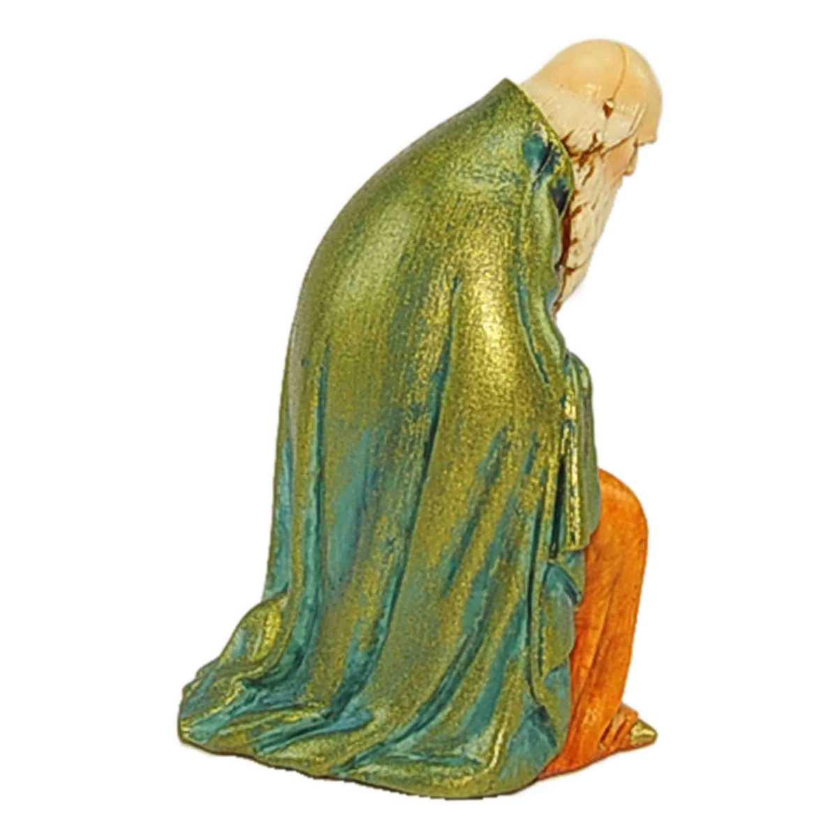 Statua cm.12 Re Magio Gaspare in Ginocchio con Mantello Verde | Moranduzzo