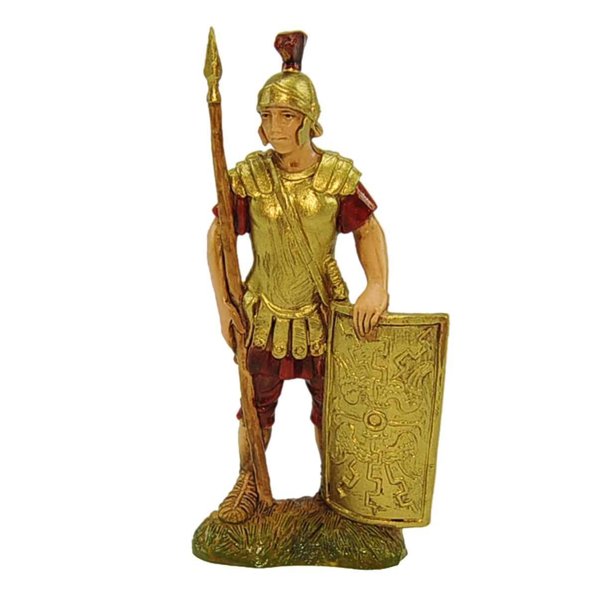 Statua presepe 10 cm soldato romano con scudo e picca