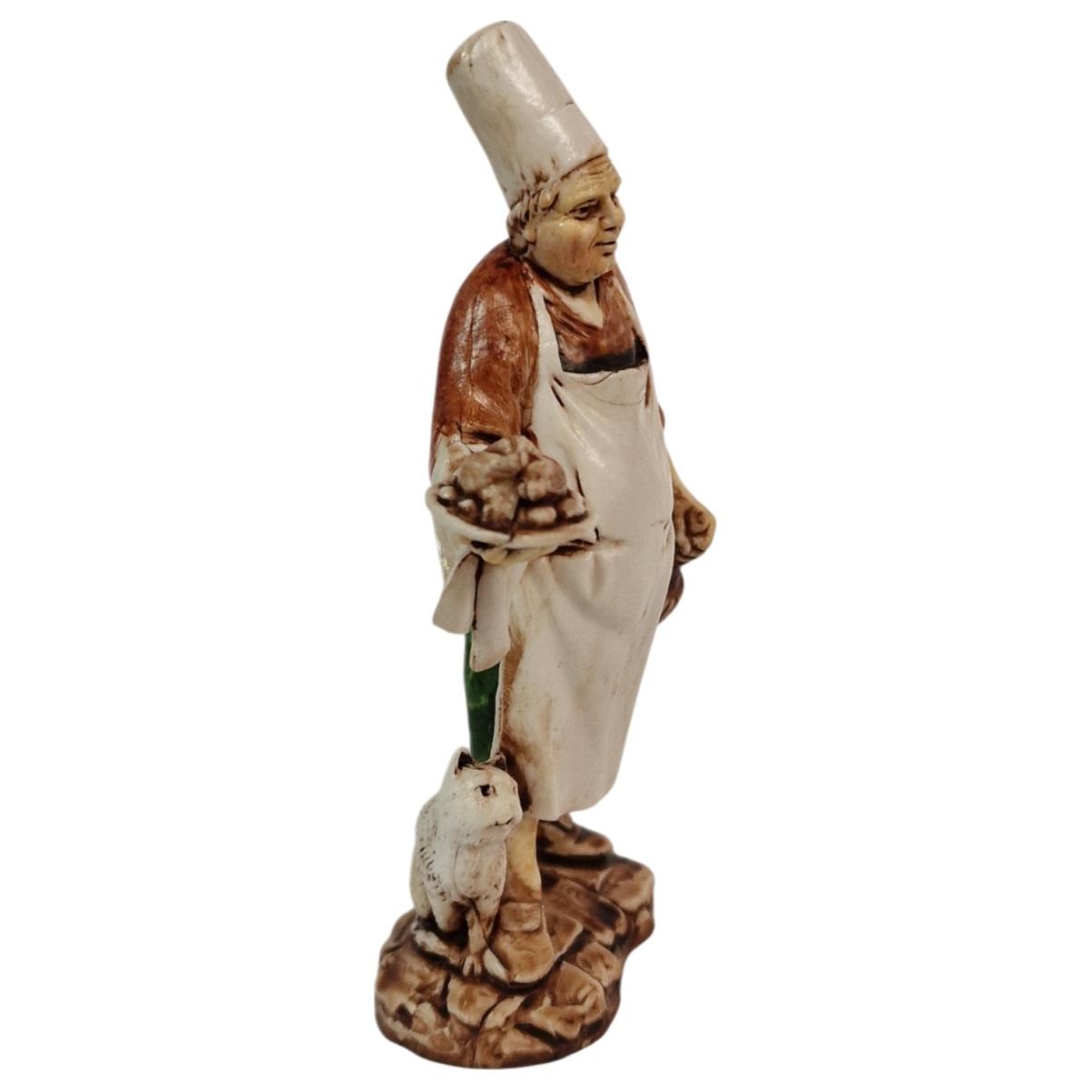 Statua cm.10 Oste con Piatto Fiasco e Gatto |Moranduzzo