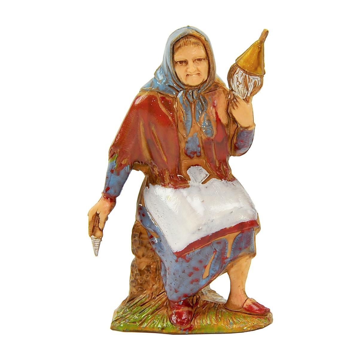 Statua donna filatrice seduta Moranduzzo presepe 8 cm altezza 8 cm