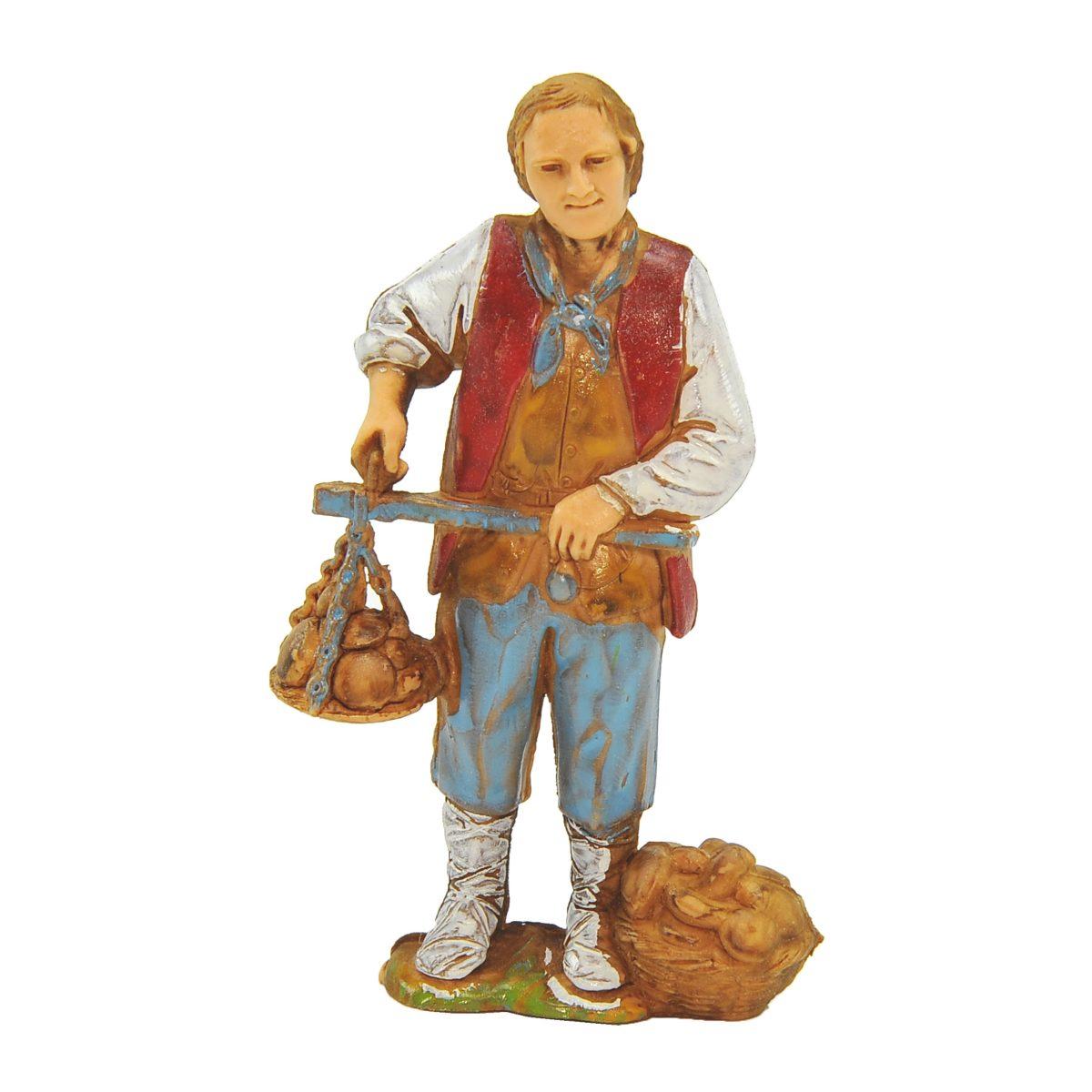Statua cm.8 Venditore Funghi con Cesta e Bilancia | Moranduzzo