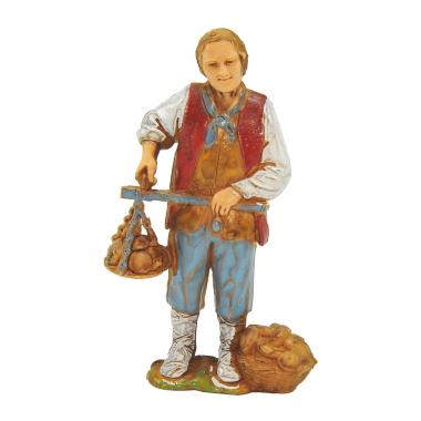 Statua cm.8 Venditore Funghi con Cesta e Bilancia | Moranduzzo