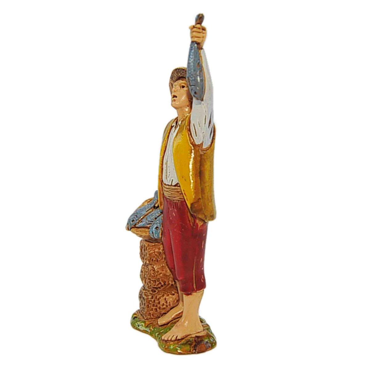 Statua presepe 8 cm pescivendolo con cesta di pesce