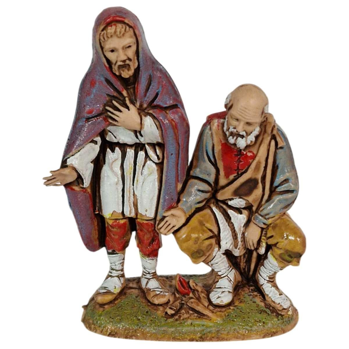 Statua presepe 6 cm due pastori con il fuoco