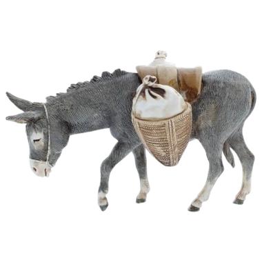 Statua presepe 13 cm asino con sella e ceste