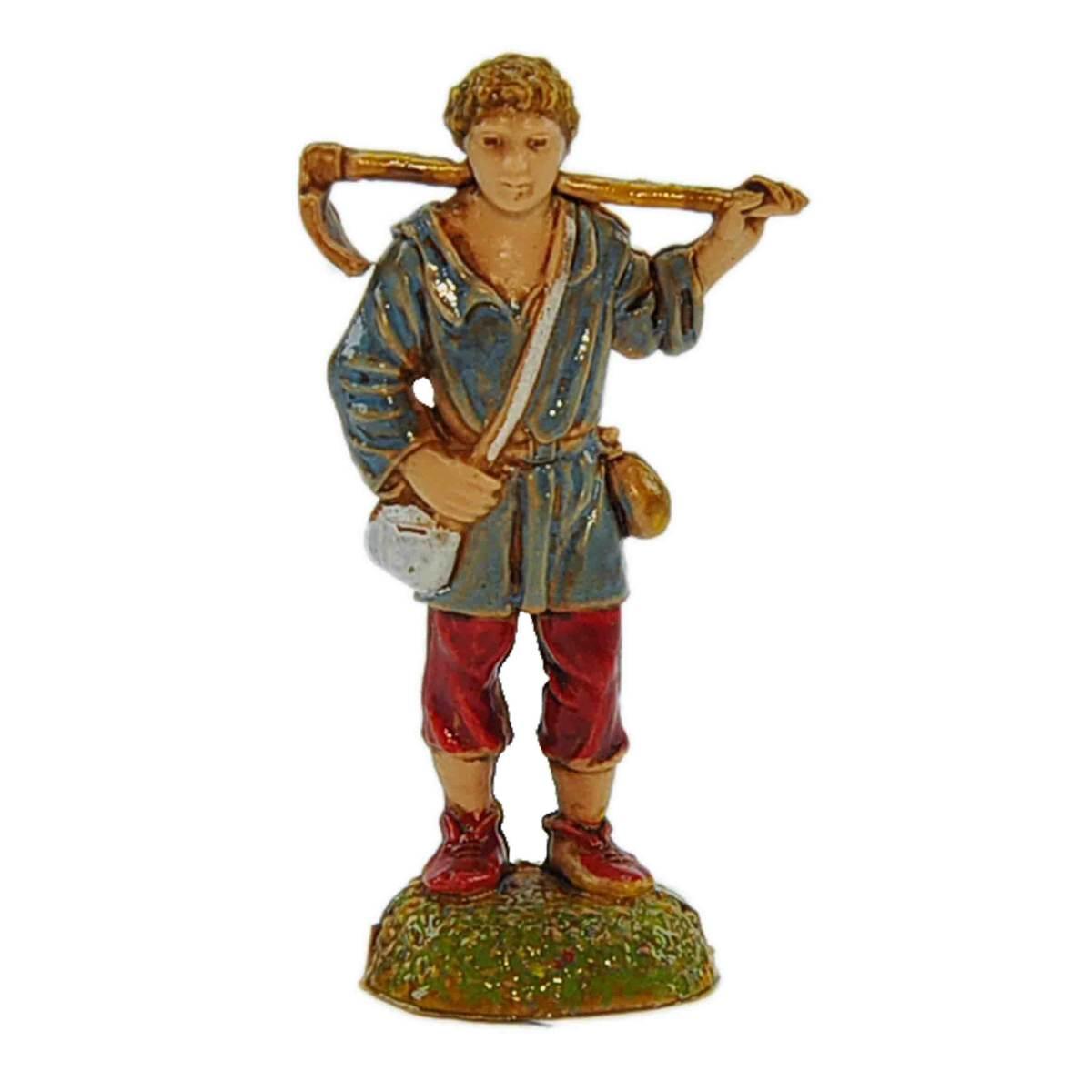 Statua presepe 6 cm pastore con zappa in spalla