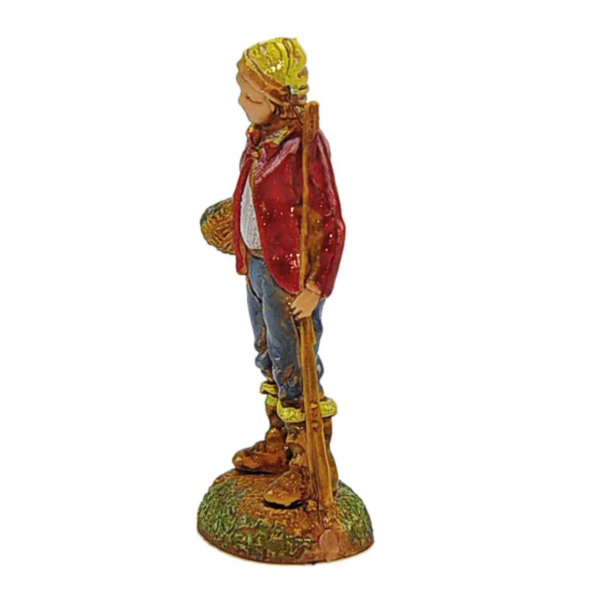 Statua cm.6 Pescatore con Bastone e Cesta | Moranduzzo