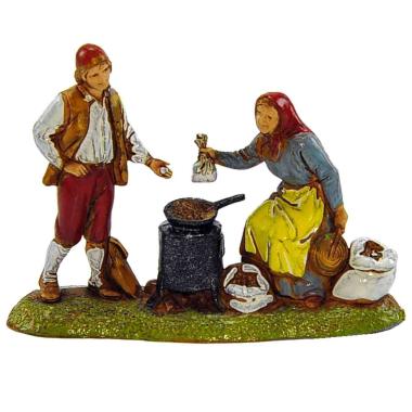 Statua presepe 6 cm castagnara con pastore e bracere