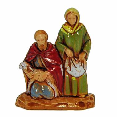 Statua presepe 3,5 cm donna con pastore inginocchiato e pecora