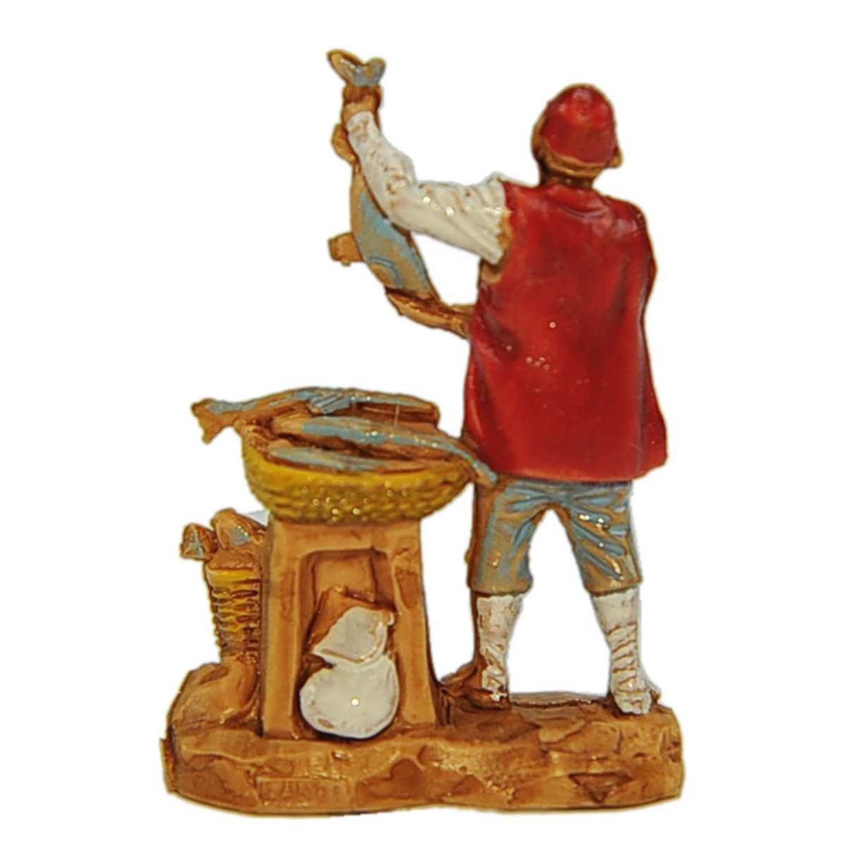 Statua presepe 3,5 cm pescivendolo con ceste di pesce