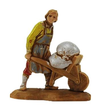 Statua presepe 3,5 cm mugnaio con carriola e sacchi